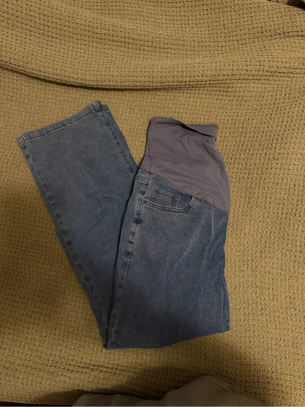 Amazon Women's Straight Leg Maternity Jeans with Gray Stretch Waistband
